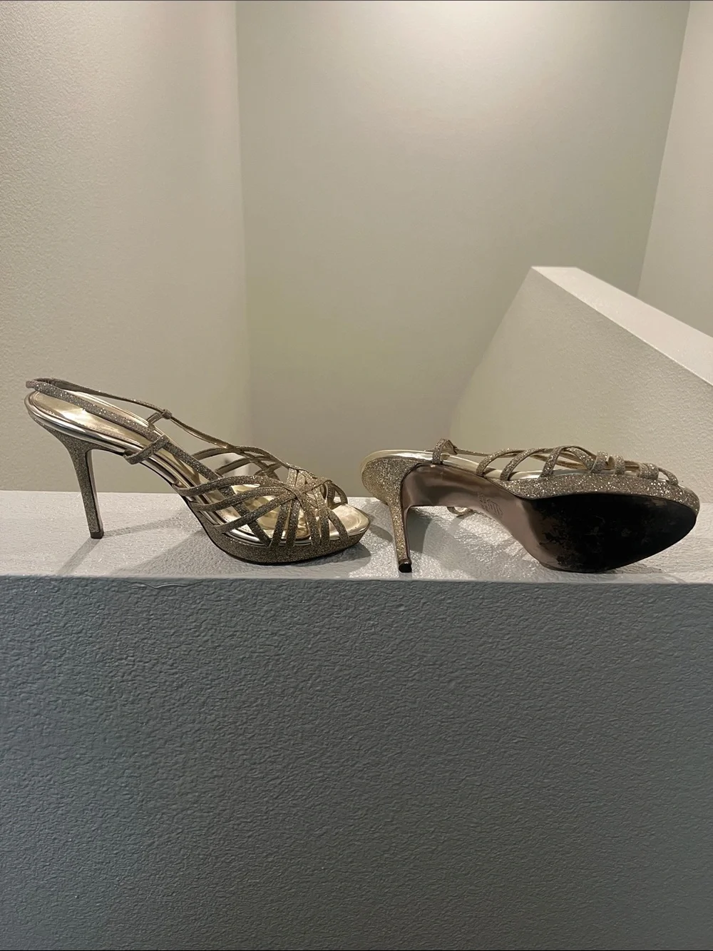 Women's Gold Strappy High Heel Sandals